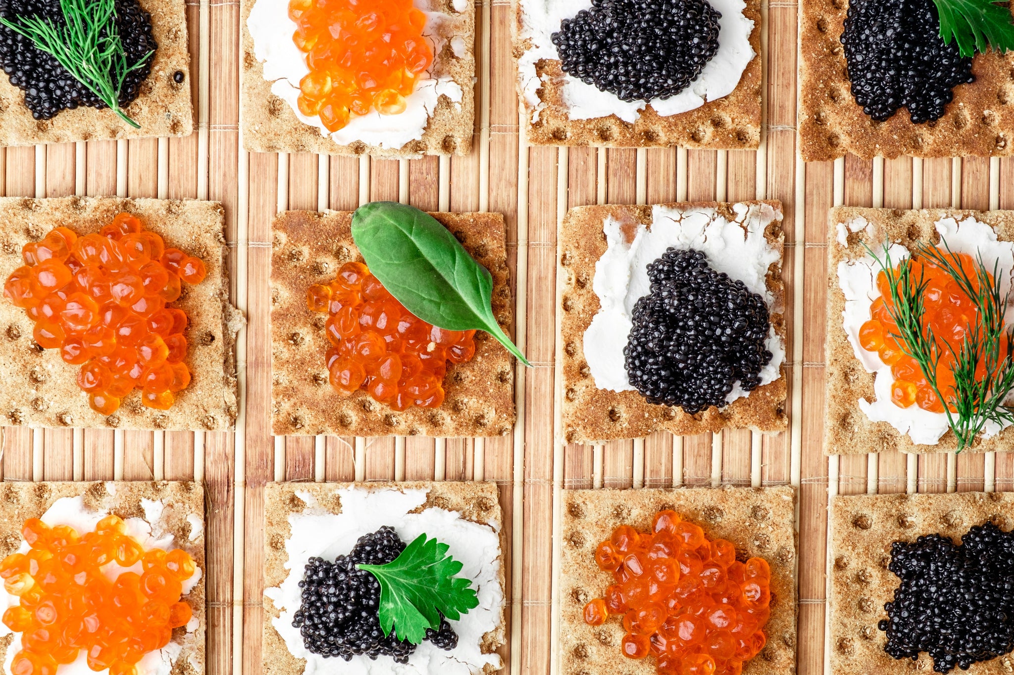 Caviar and Salmon Roe on Crackers